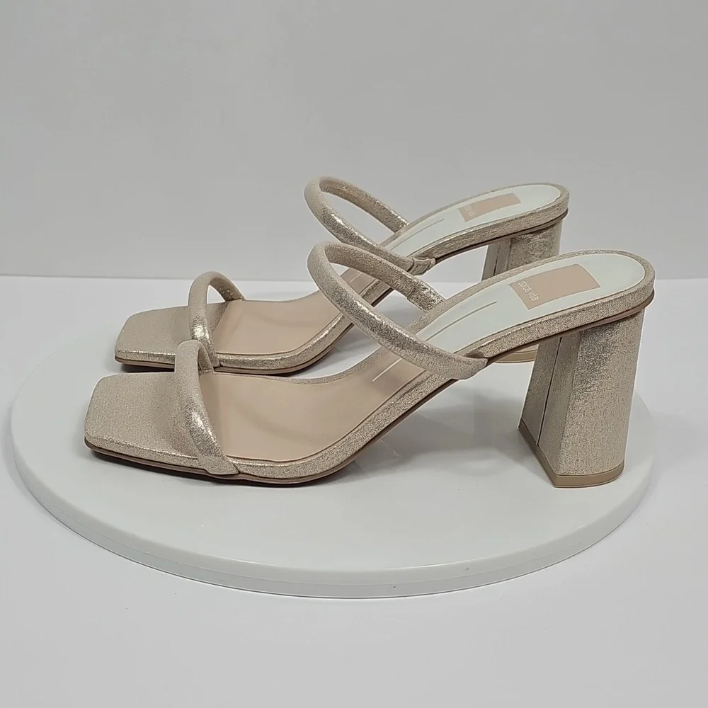 NWOT Dolce Vita Peyton Gold Metallic Block Heel Sandals Square Toe Prom 8